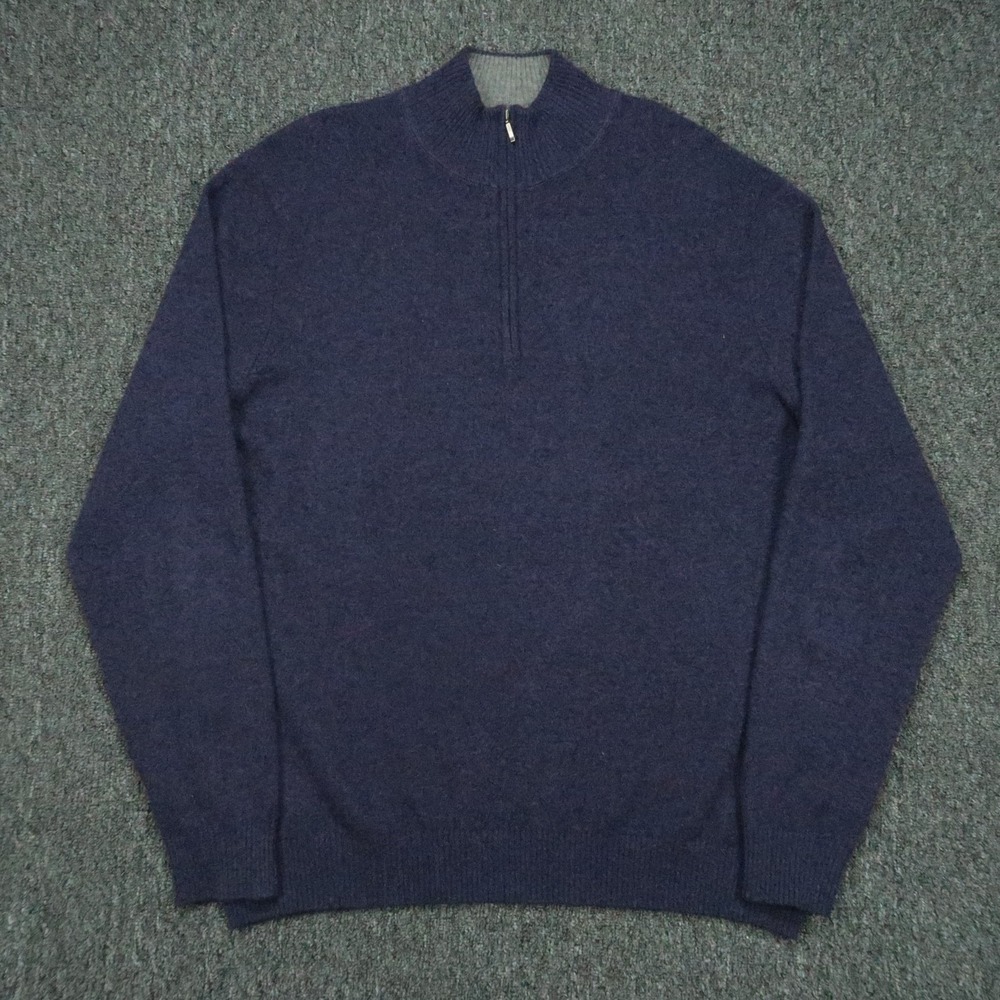 Neiman‎ Marcus Sweater Mens Large Purple Quarter Zip 100% Cashmere Knit Jumper